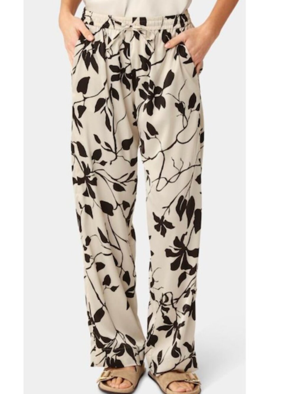 Karmamia Garcia Wide Leg Pants Mono Floral Satin High Waist Size S